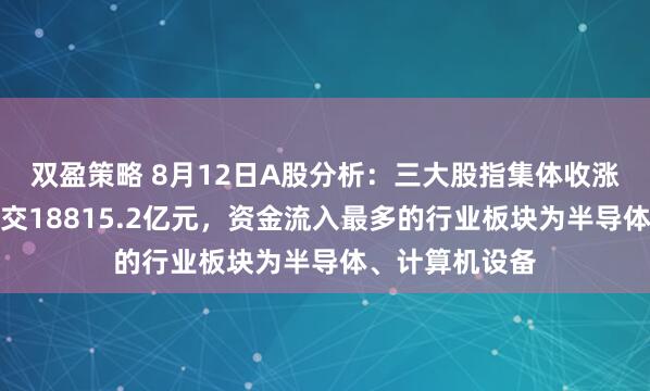 双盈策略 8月12日A股分析：三大股指集体收涨，两市合计成交18815.2亿元，资金流入最多的行业板块为半导体、计算机设备